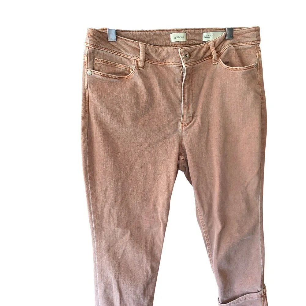 J. Jill High‎ Rise Cropped Jeans 10 Petite Womens Salmom Colored Cuffed Denim